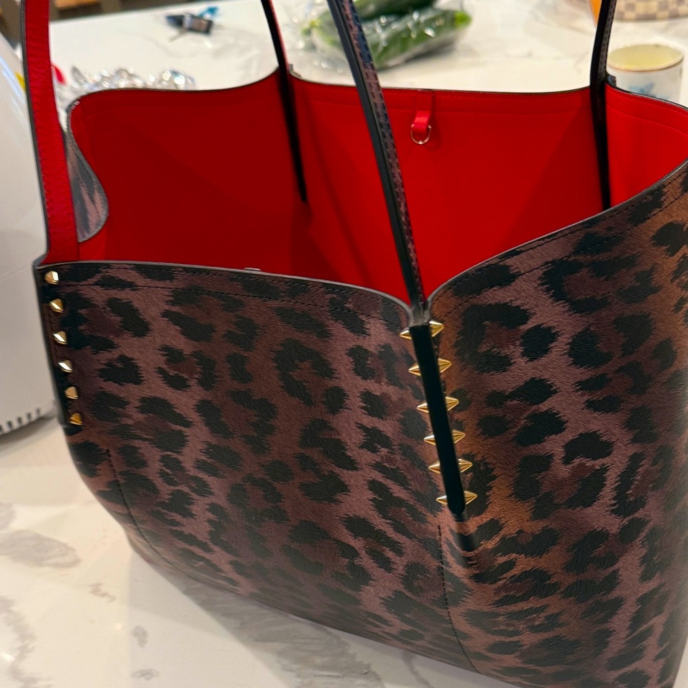 Leopard Print Tote Bag with Red Interior